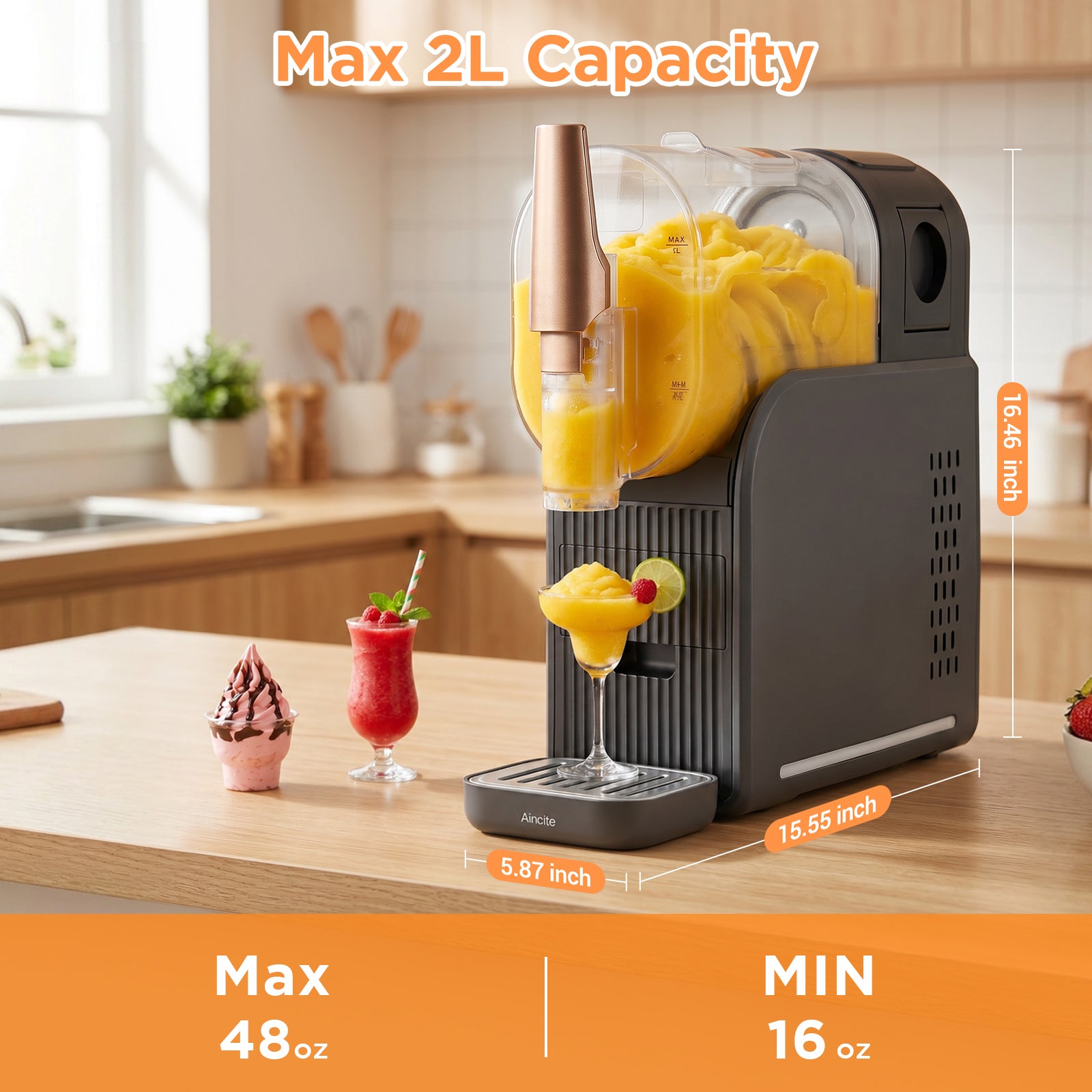 Slush Machine, Frozen Drink Maker 2L Capacity for Smoothies Milkshakes Frozen Cocktails Juice Slush Home Use Slushie Maker with Rinse Cycle Easy Clean No Ice Required